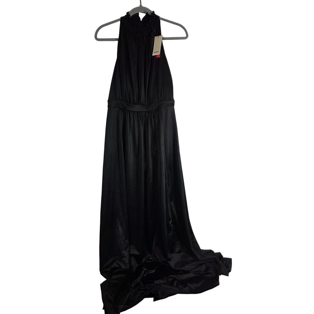 NWT Popilush Shapewear Maxi Dress Black Draped Halter Elegant Minimalist Flowy